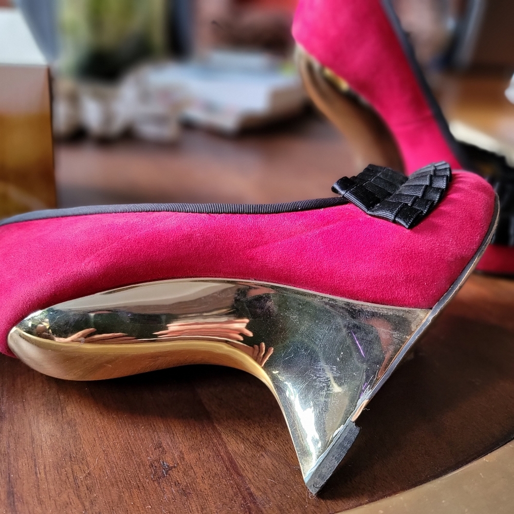 Red & Gold Aussie Designer Wedge Pump Heels - Picture 2 of 7